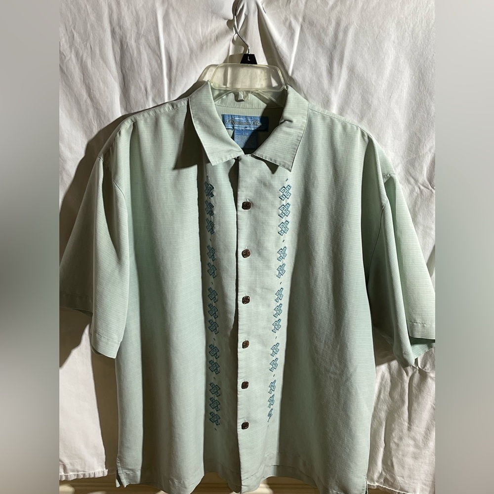 Men's SZ-L Light Green Bonita Bay Carribean Embroidered Short Sleeve Shirt